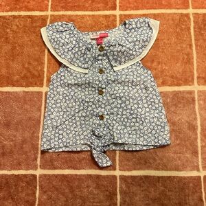 Penelope Mack Blue Floral Tie-Front Top with White Trim